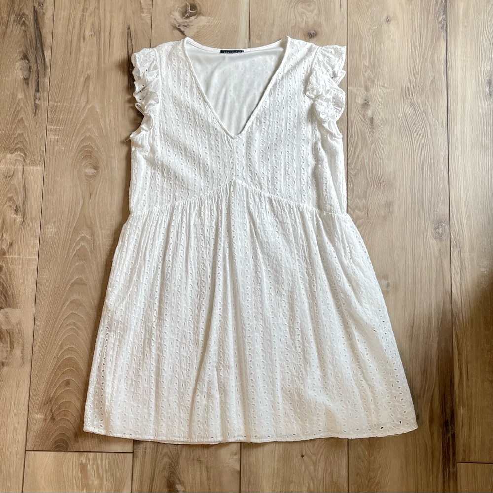 White Eyelet V-Neck Dress